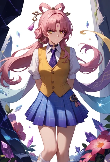 star rail,fu xuan,spring,student uniform,vest  - AI generated anime art